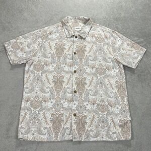 Rhythm Shirt Mens XL Paisley Floral Linen Rayon Blend Button Up Casual